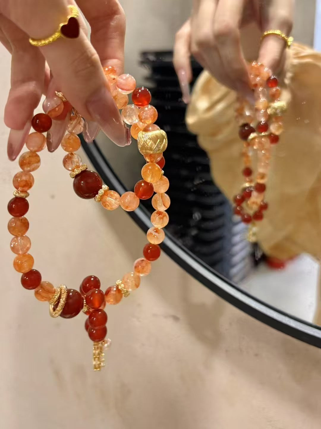 Orange Blossom Vitality: Double-Strand Crystal Bracelet with Fire Quartz & Agate Accents