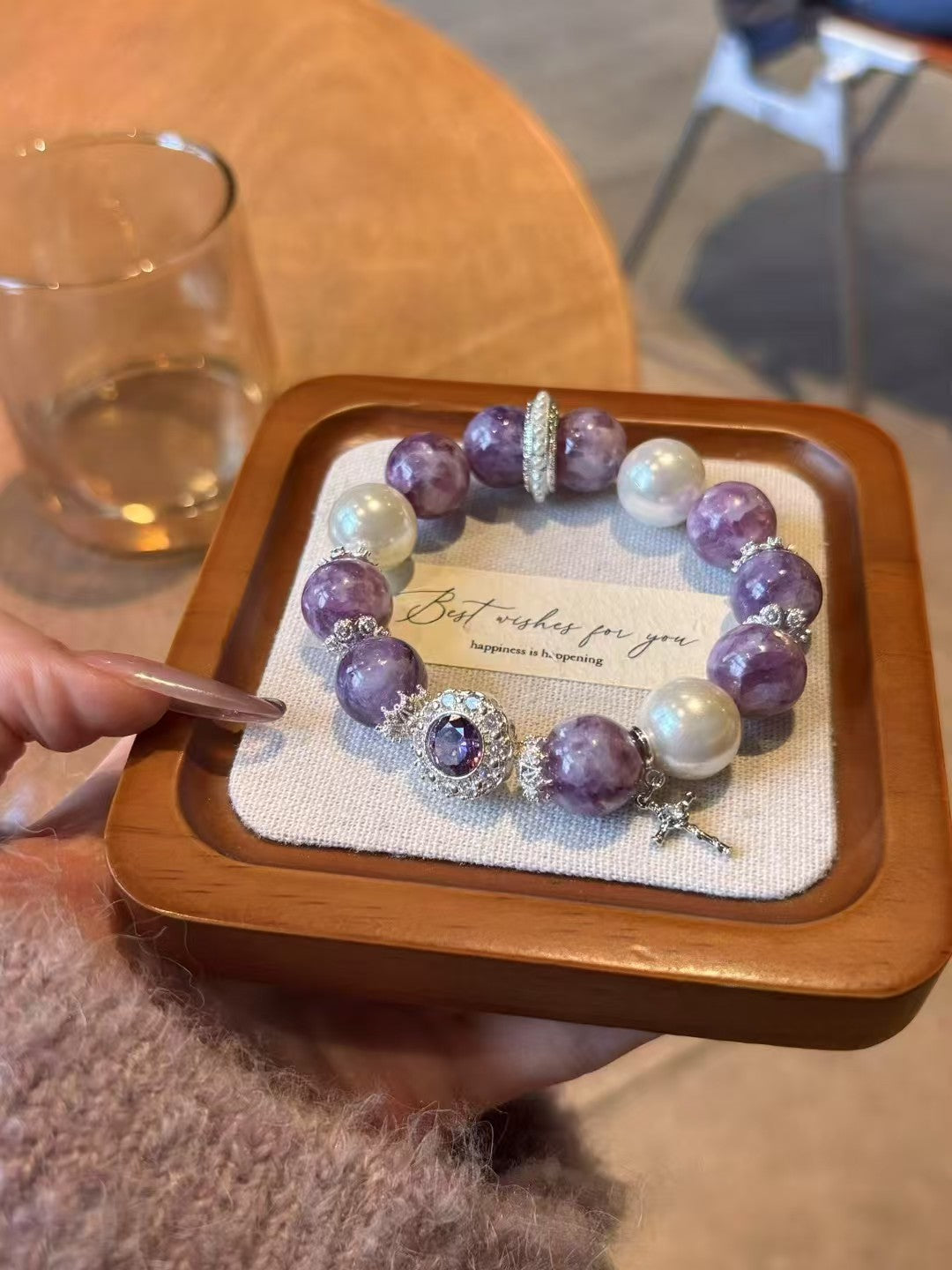Charoite Divine Glow: Healing Crystal Bracelet with Pearl & Zircon Accents