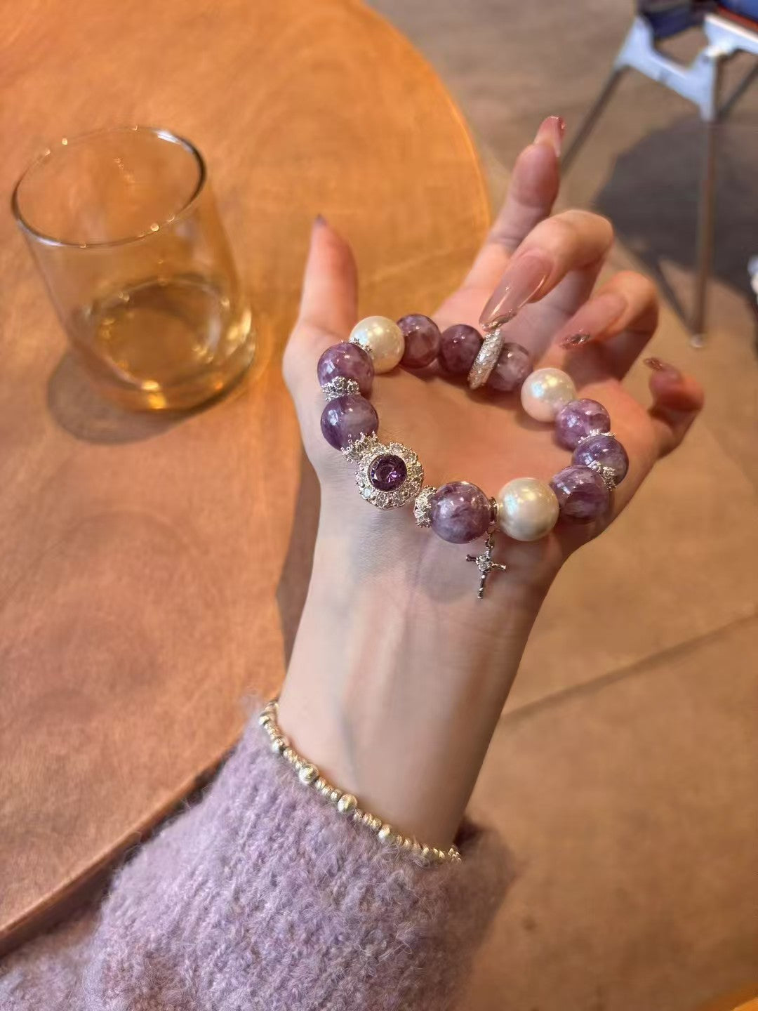 Charoite Divine Glow: Healing Crystal Bracelet with Pearl & Zircon Accents