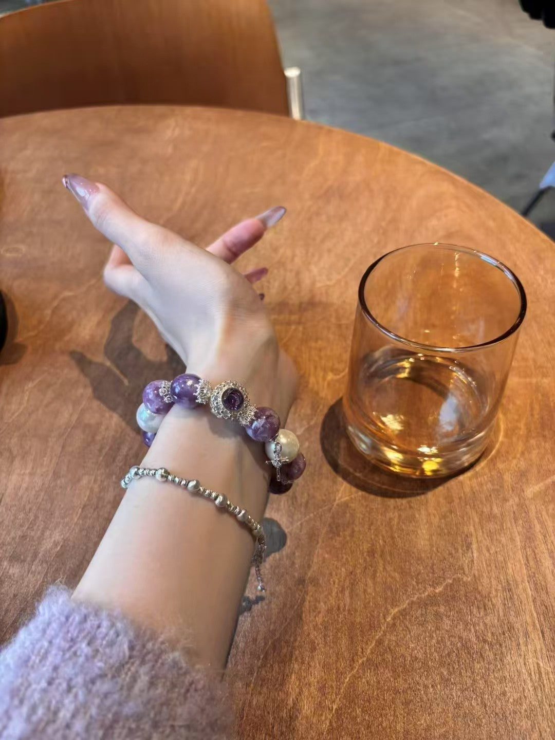 Charoite Divine Glow: Healing Crystal Bracelet with Pearl & Zircon Accents