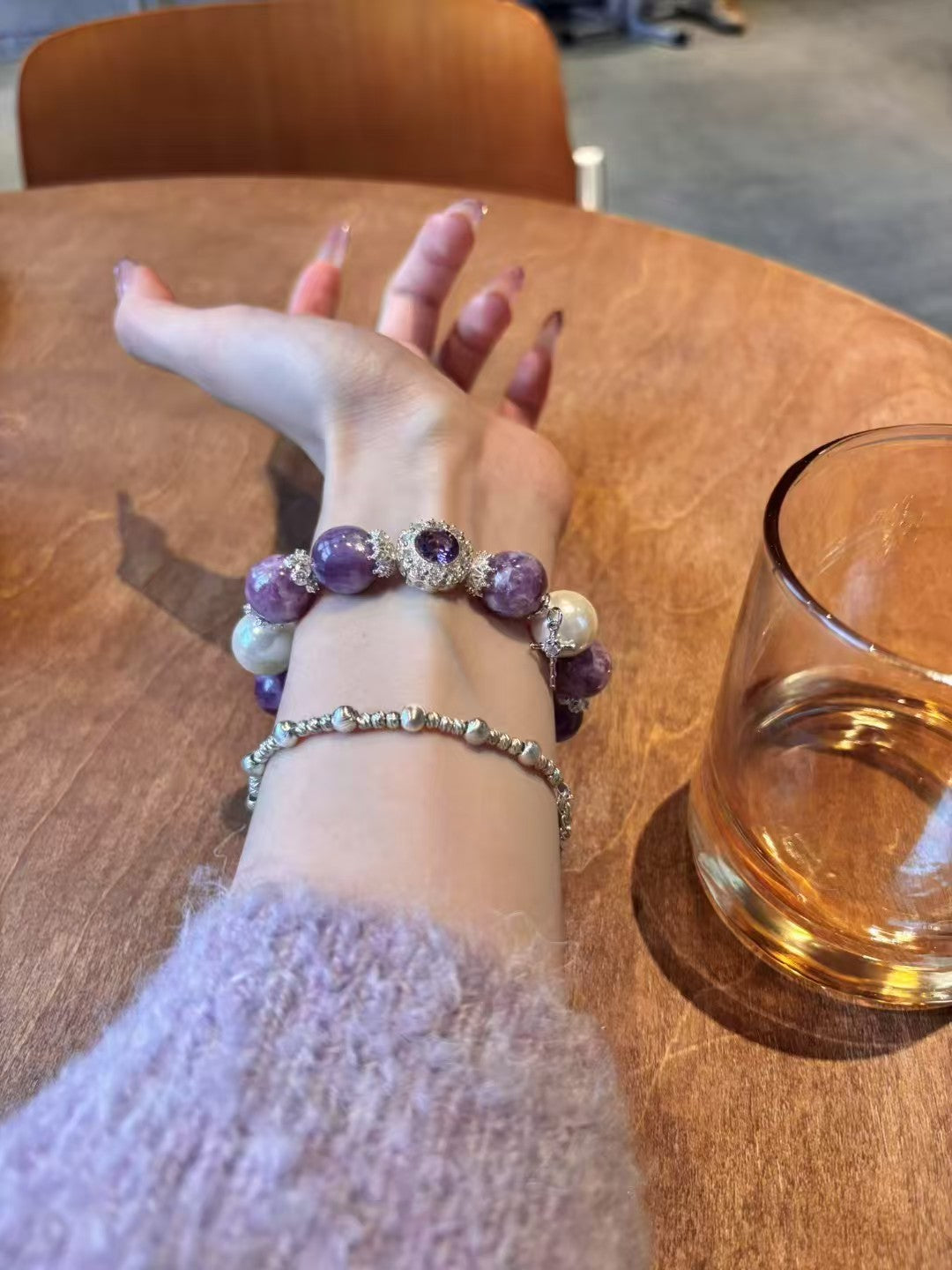 Charoite Divine Glow: Healing Crystal Bracelet with Pearl & Zircon Accents