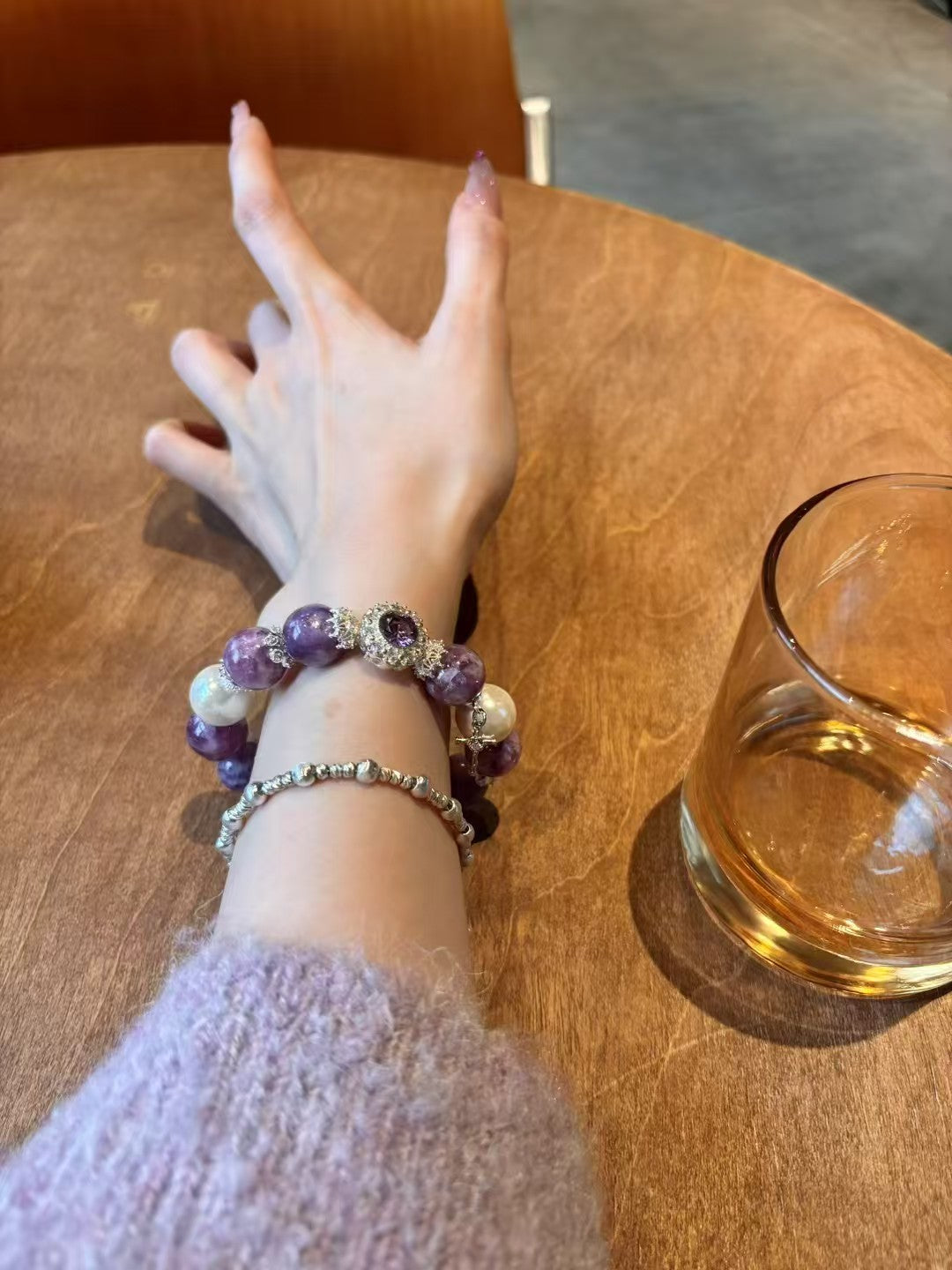 Charoite Divine Glow: Healing Crystal Bracelet with Pearl & Zircon Accents