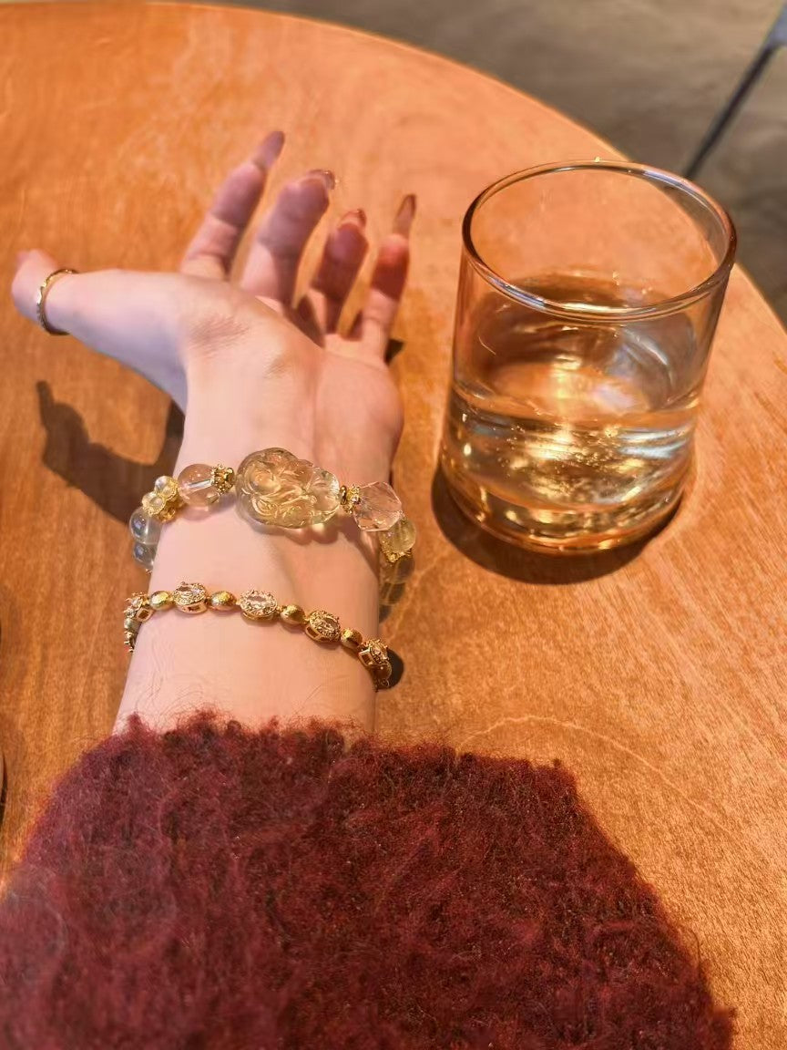 Citrine Fox Spirit Sanctuary: Healing Crystal Bracelet with Yellow Quartz Fox Pendant