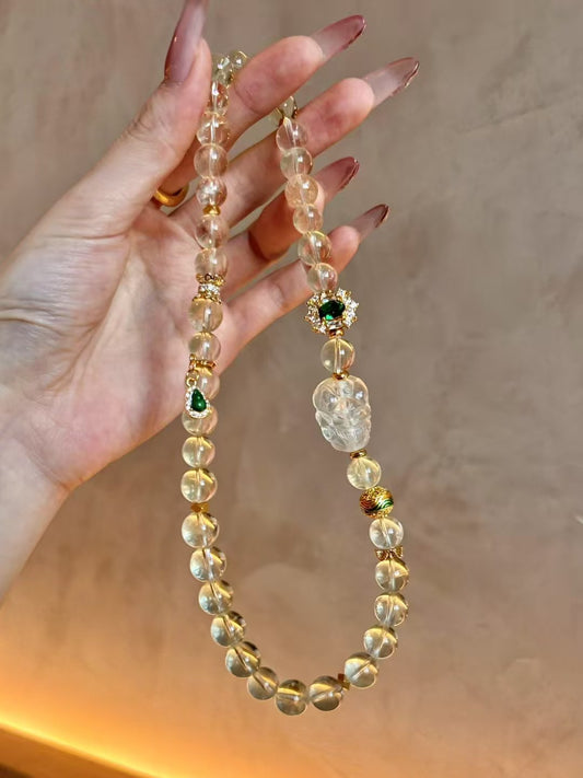Citrine Fortune Temple: Healing Crystal Bracelet with Jade Gourd, Cloud Bead & Emerald Zircon Box