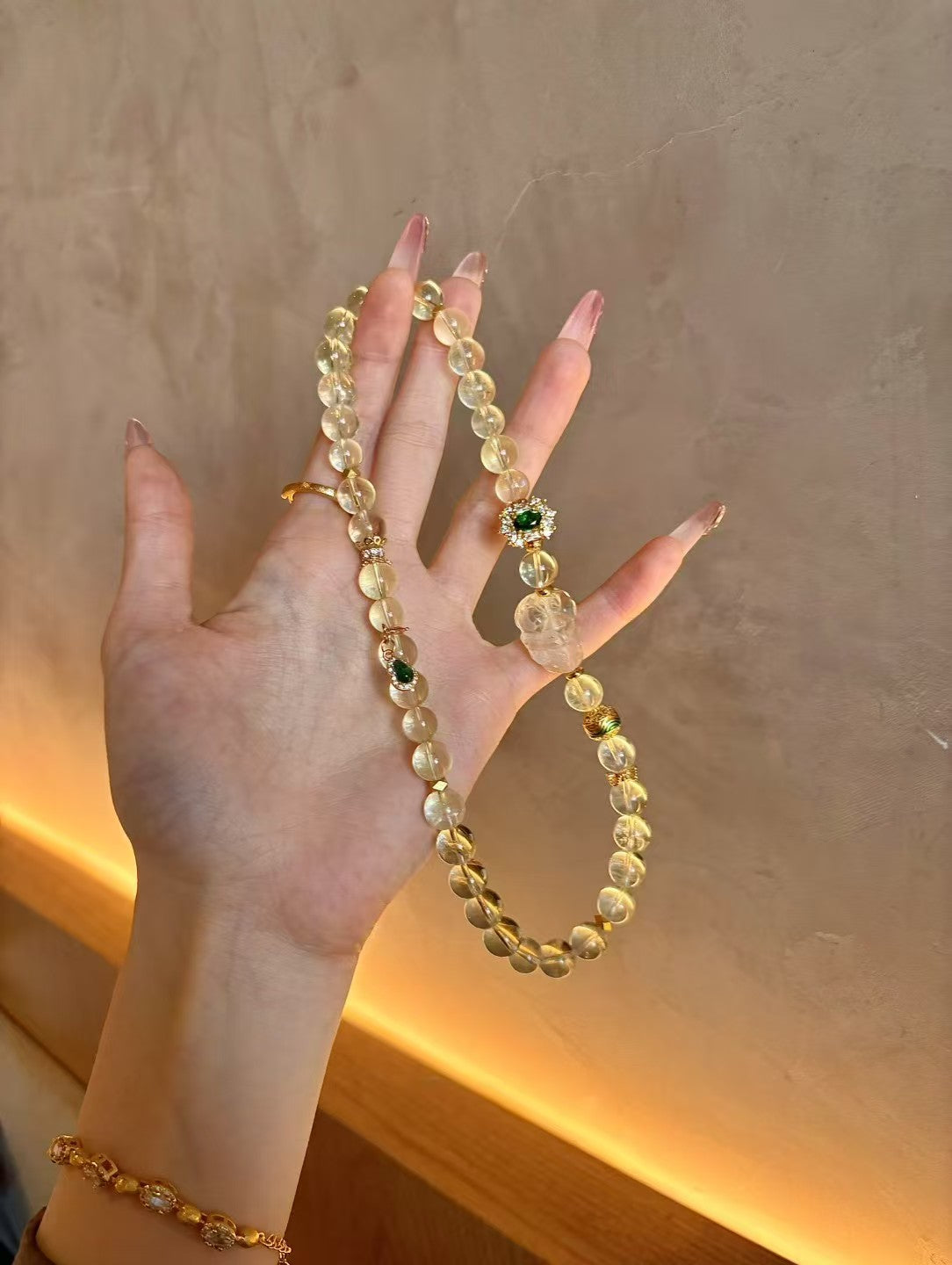 Citrine Fortune Temple: Healing Crystal Bracelet with Jade Gourd, Cloud Bead & Emerald Zircon Box