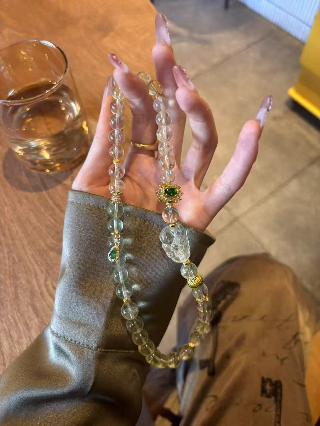 Citrine Fortune Temple: Healing Crystal Bracelet with Jade Gourd, Cloud Bead & Emerald Zircon Box