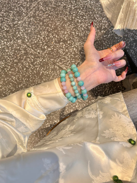 Tranquil Aura: Amazonite & Kunzite Healing Wrap Bracelet – Triple-Circle Talisman for Emotional Calm & Negative Energy Protection