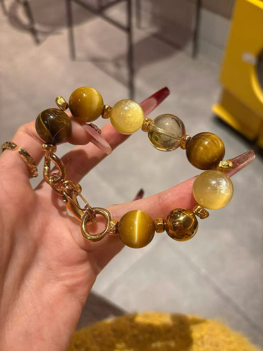Eastern Serenity: Golden Tiger Eye & Citrine Healing Energy Bracelet – Timeless Titanium Steel Amulet