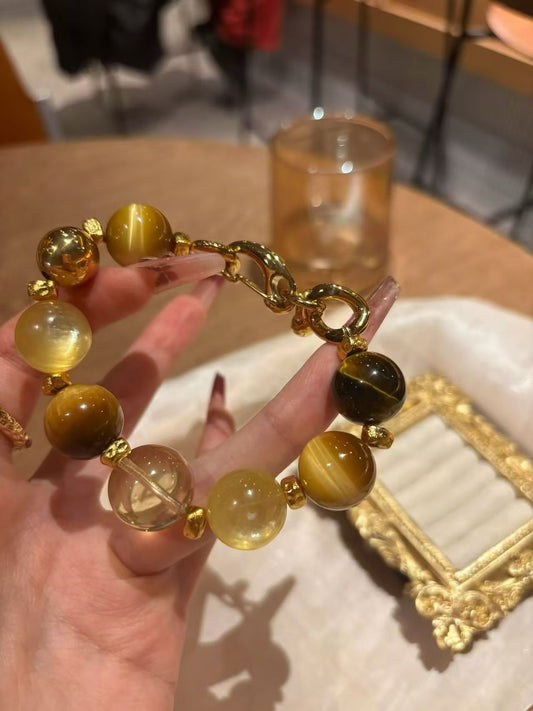 Eastern Serenity: Golden Tiger Eye & Citrine Healing Energy Bracelet – Timeless Titanium Steel Amulet