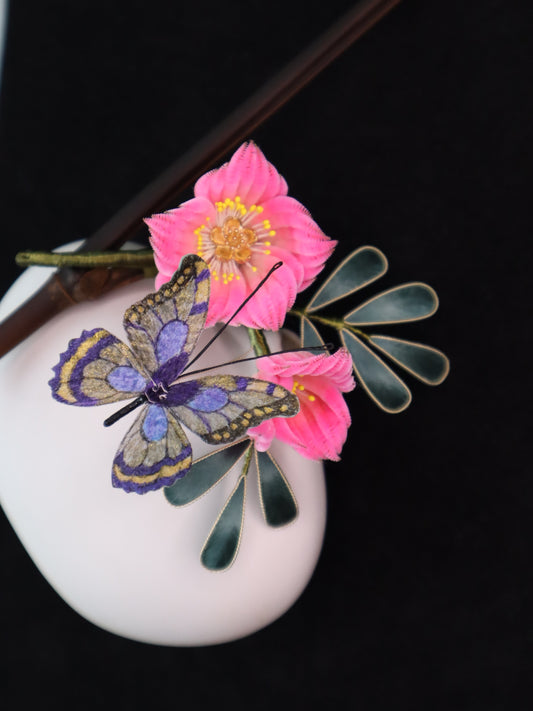 Butterfly Vibration Pink Flower Hairpin
