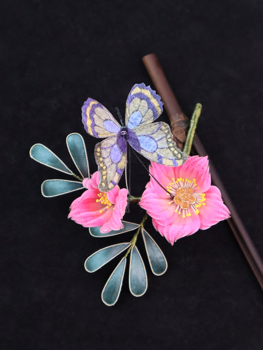 Butterfly Vibration Pink Flower Hairpin
