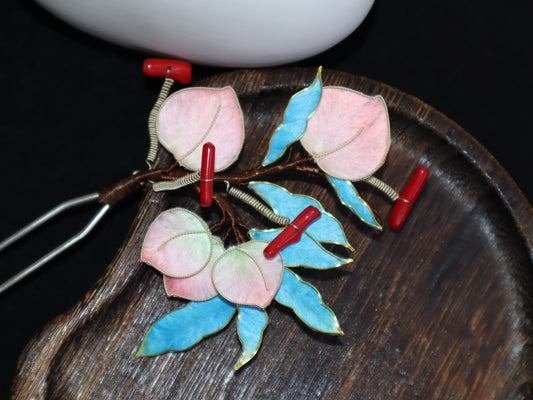 Peach Shape Hairpin Velvet Flower Craft