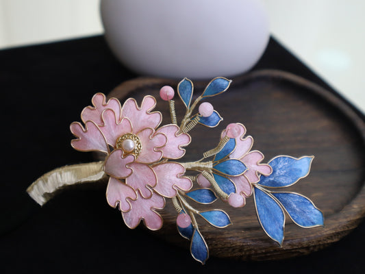 Pink peony hairpin