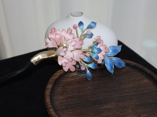Pink peony hairpin