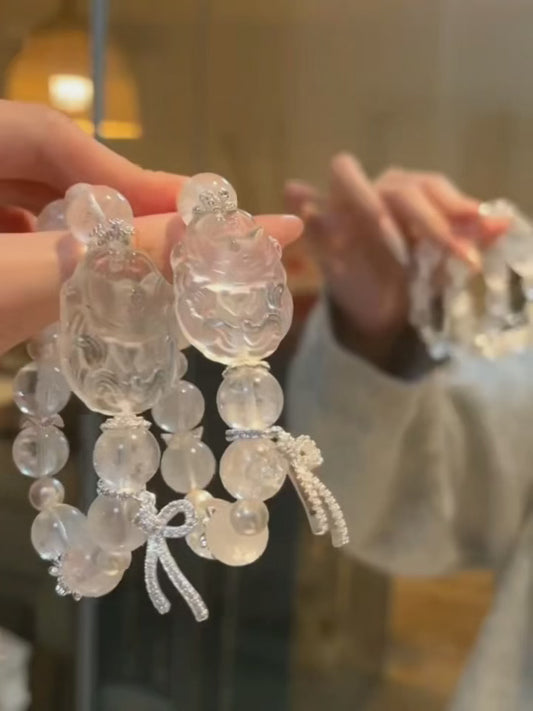 Ice - Clear Allure: Frosted Fox & Crushed Ice White Azeztulite Crystal Bracelet