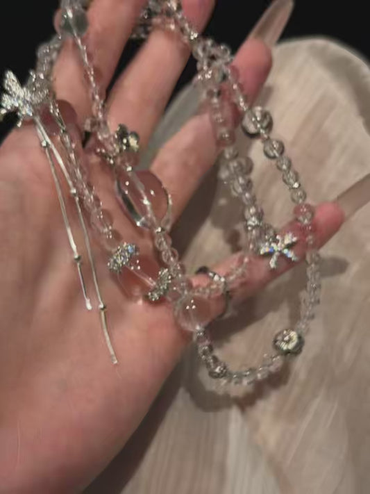 Tri - loop Radiance: Clear Quartz Multi - strand Bracelet