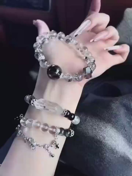 [Three crystal body protection · energy barrier] Black hair crystal × silver obsidian × white crystal