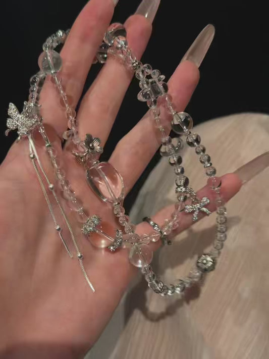 Tri - loop Radiance: Clear Quartz Multi - strand Bracelet