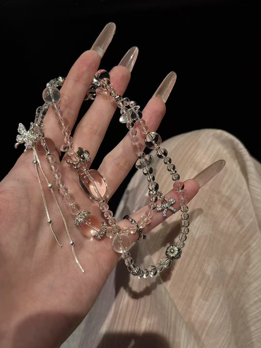 Tri - loop Radiance: Clear Quartz Multi - strand Bracelet